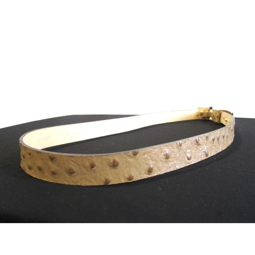 Banana Republic Italy Beige Tan Ostrich Print Leather Gold Buckle Belt Women M